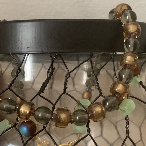 Artesian Glass Beaded Collar Necklace Choker Green Gold Copper Colors Jewelry - Picture 8 of 9